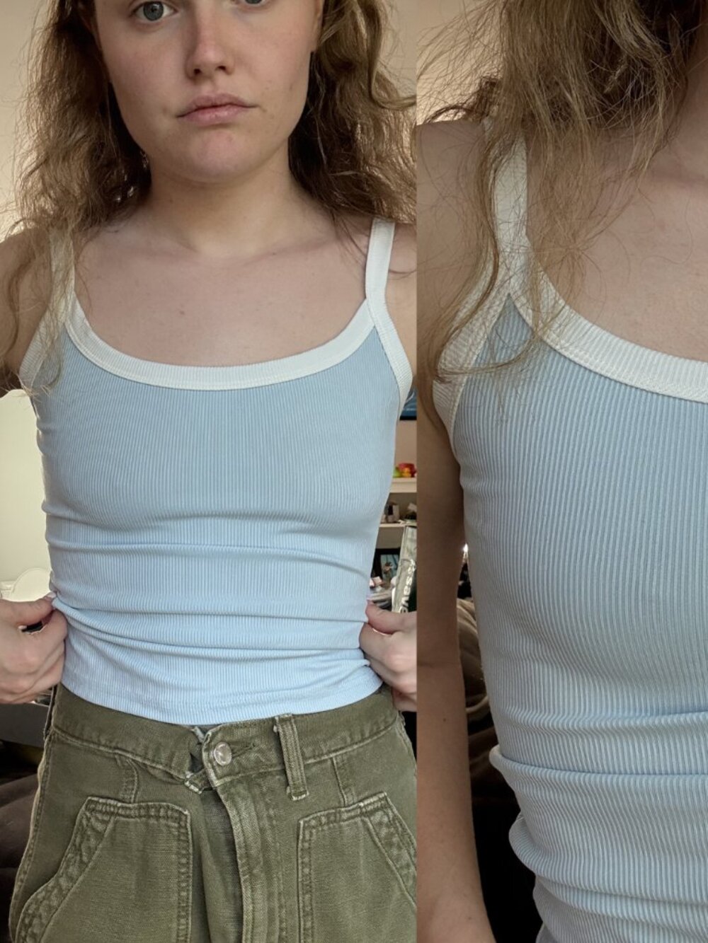Abercrombie & Fitch Light Blue and White Contrast Hem Tank Top